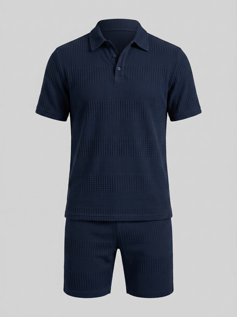 Men's Textured Polo and Shorts Set