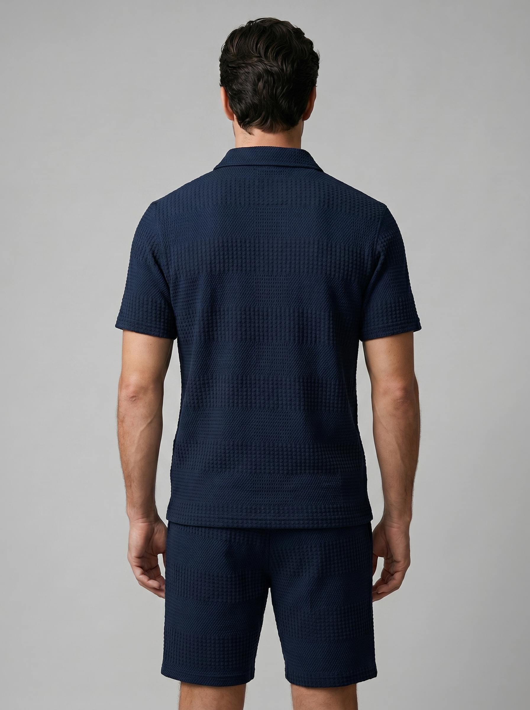 Men's Textured Polo and Shorts Set