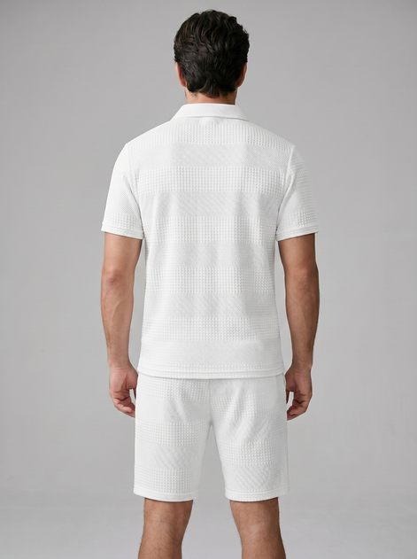 Men's Textured Polo and Shorts Set