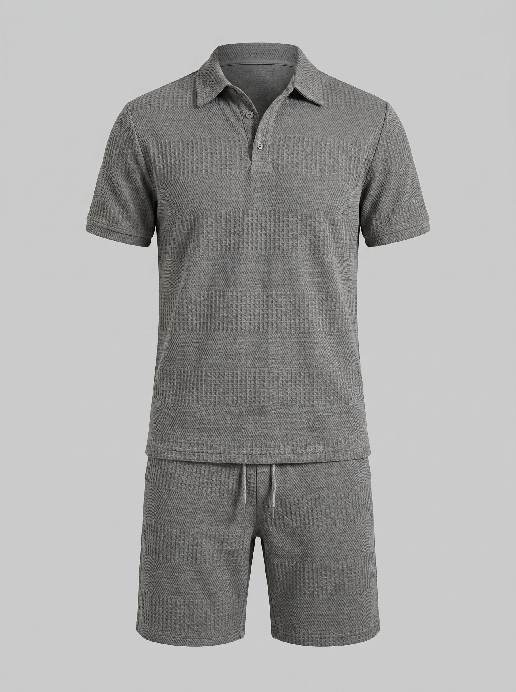 Men's Textured Polo and Shorts Set