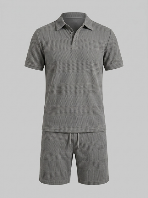 Men's Textured Polo and Shorts Set