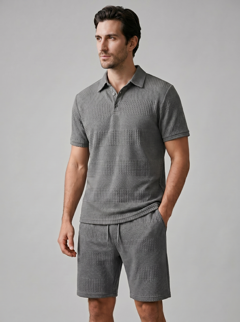 Men's Textured Polo and Shorts Set