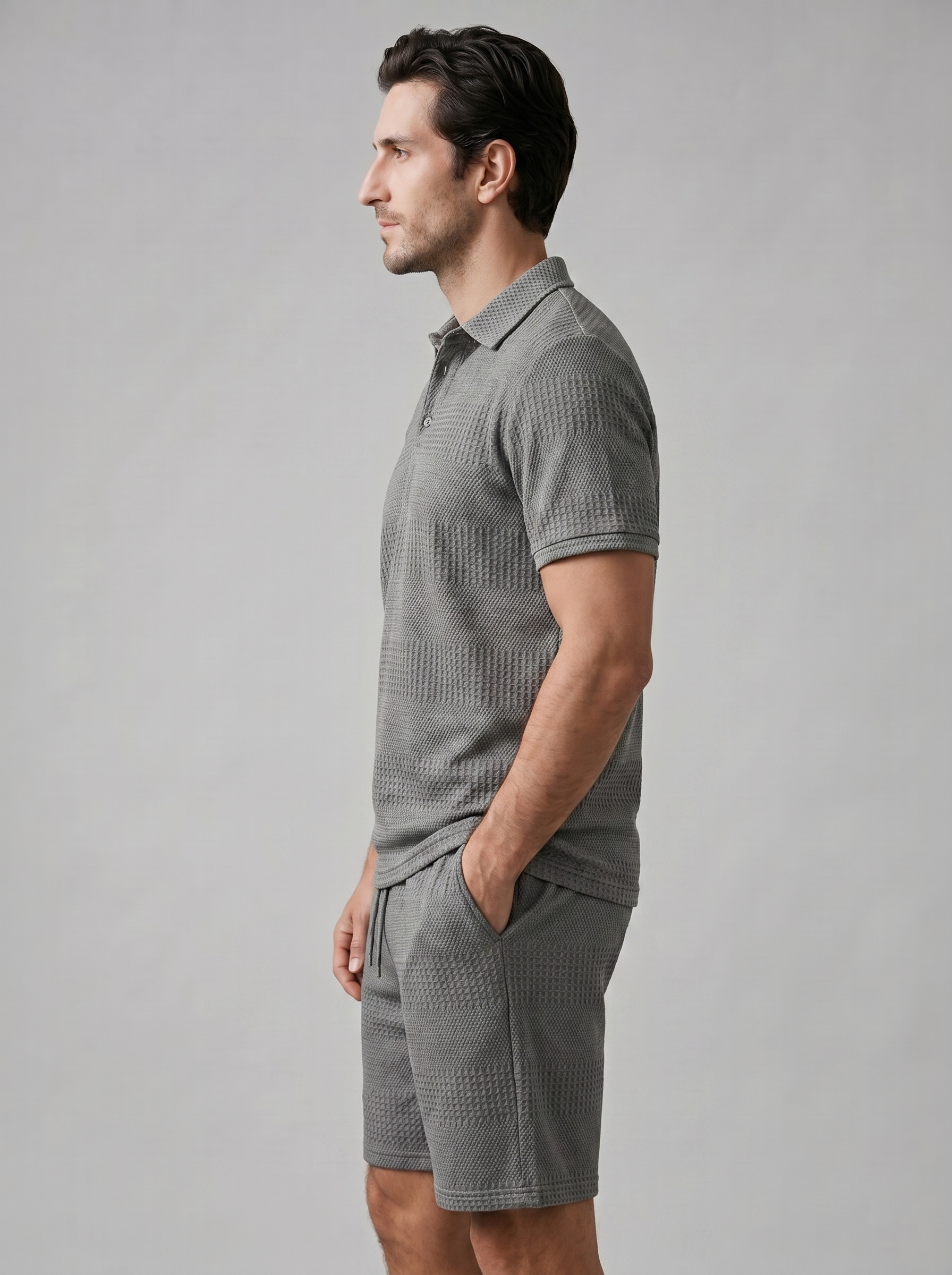 Men's Textured Polo and Shorts Set