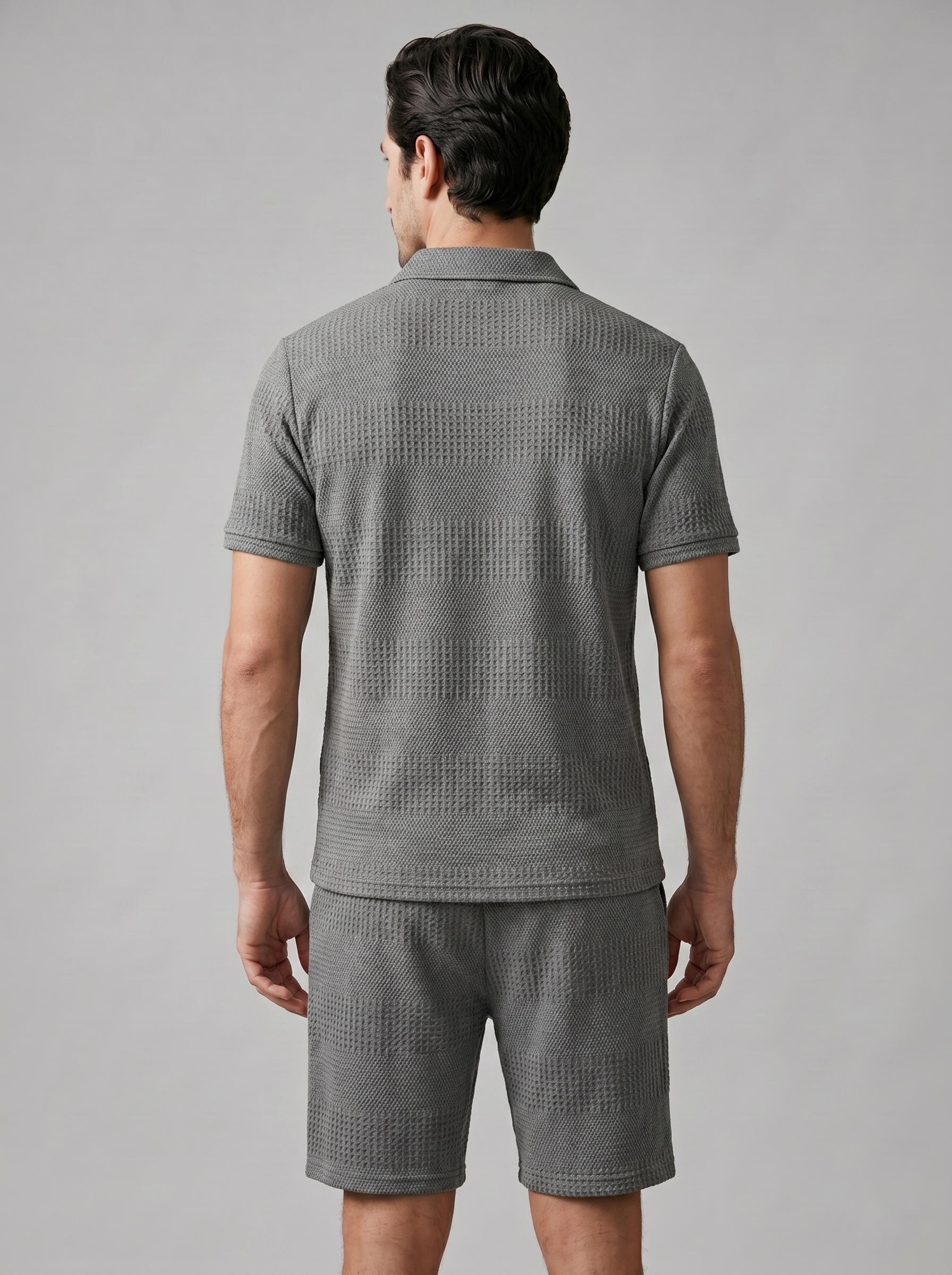 Men's Textured Polo and Shorts Set