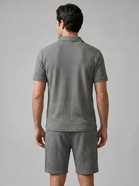 Men's Textured Polo and Shorts Set