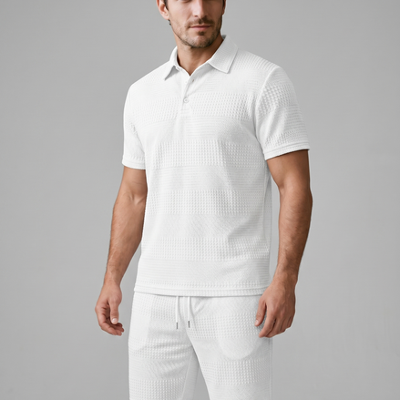 Men's Textured Polo and Shorts Set