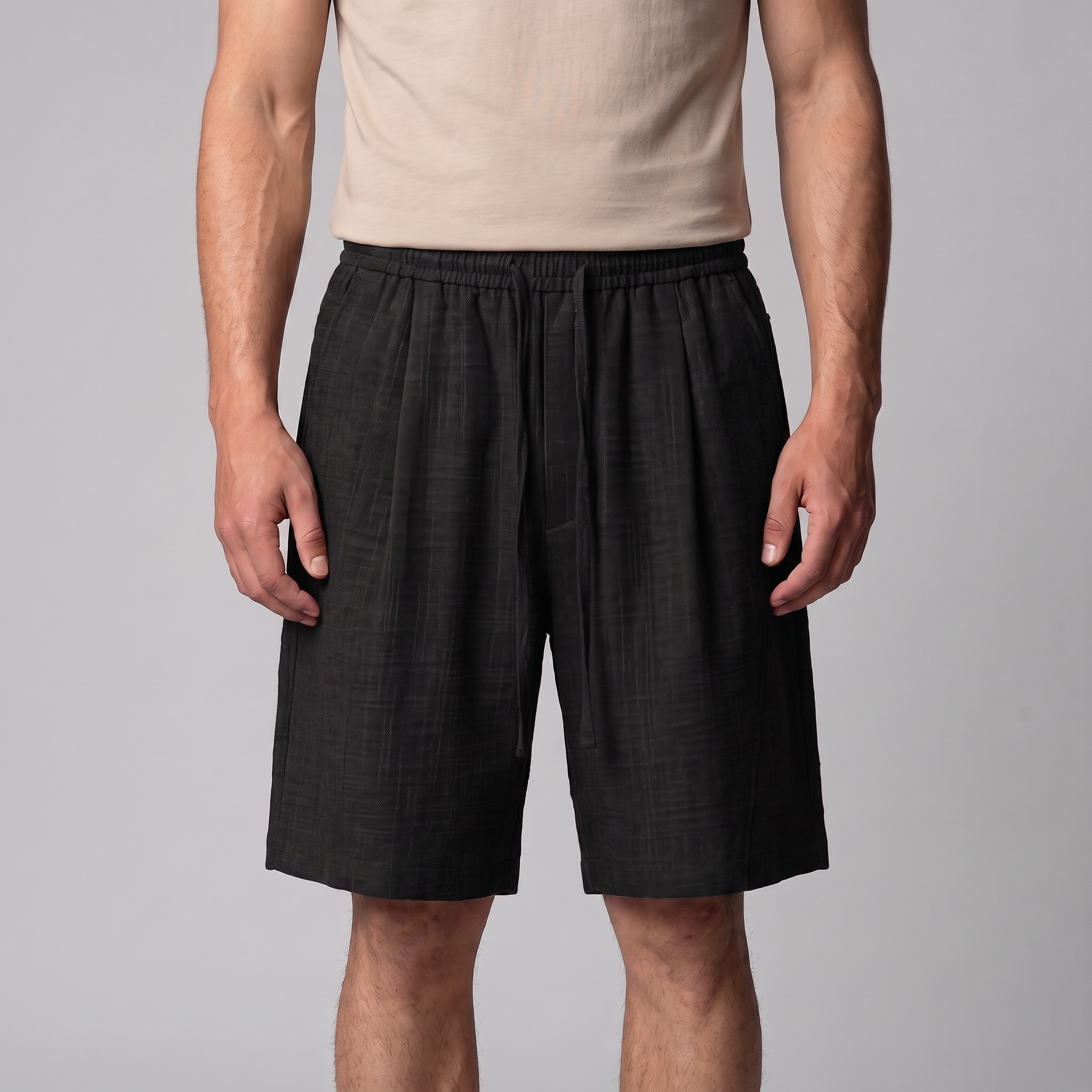 Men's Textured Polyester Drawstring Shorts