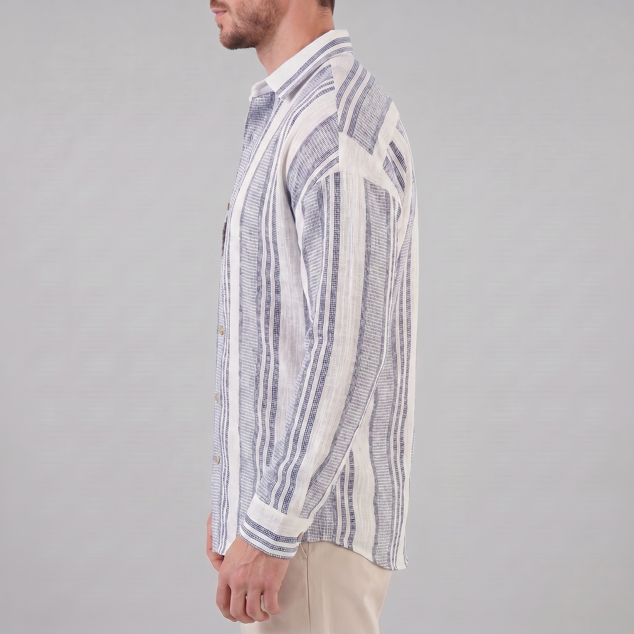 Men's Casual Textured Stripe Button-Up Shirt