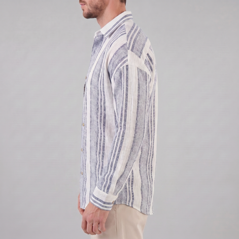 Men's Casual Textured Stripe Button-Up Shirt