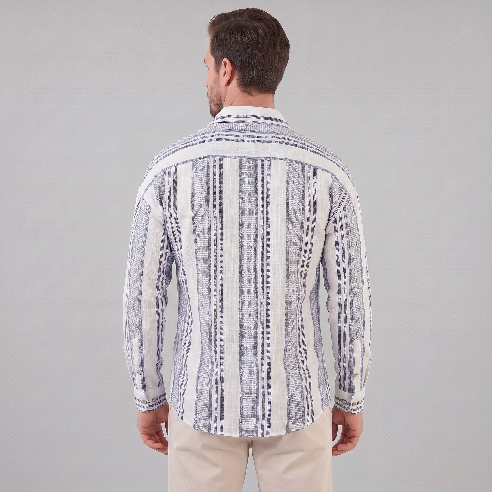 Men's Casual Textured Stripe Button-Up Shirt