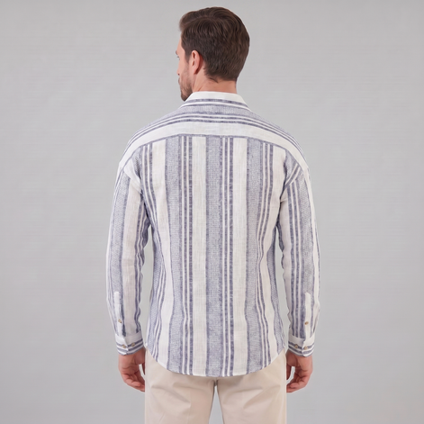 Men's Casual Textured Stripe Button-Up Shirt