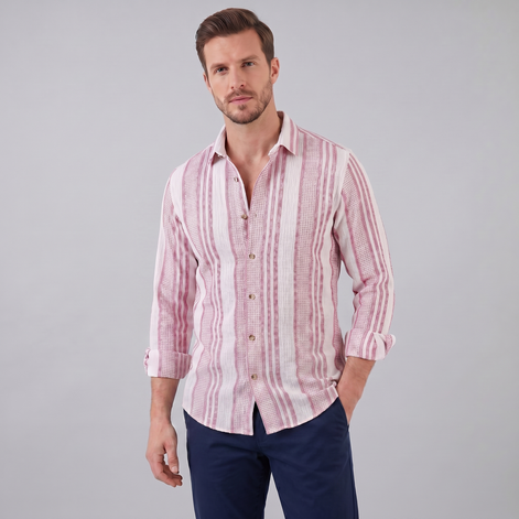 Men's Casual Textured Stripe Button-Up Shirt