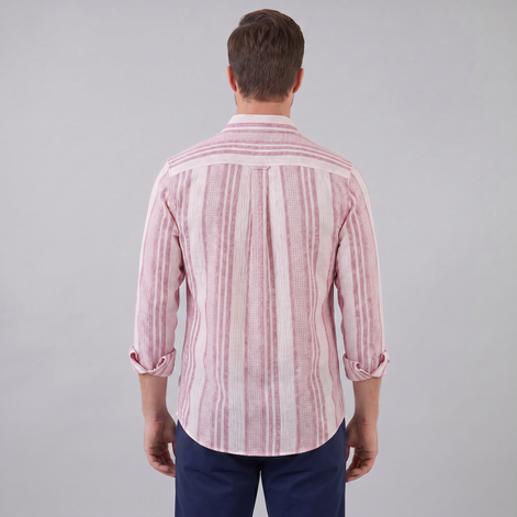 Men's Casual Textured Stripe Button-Up Shirt