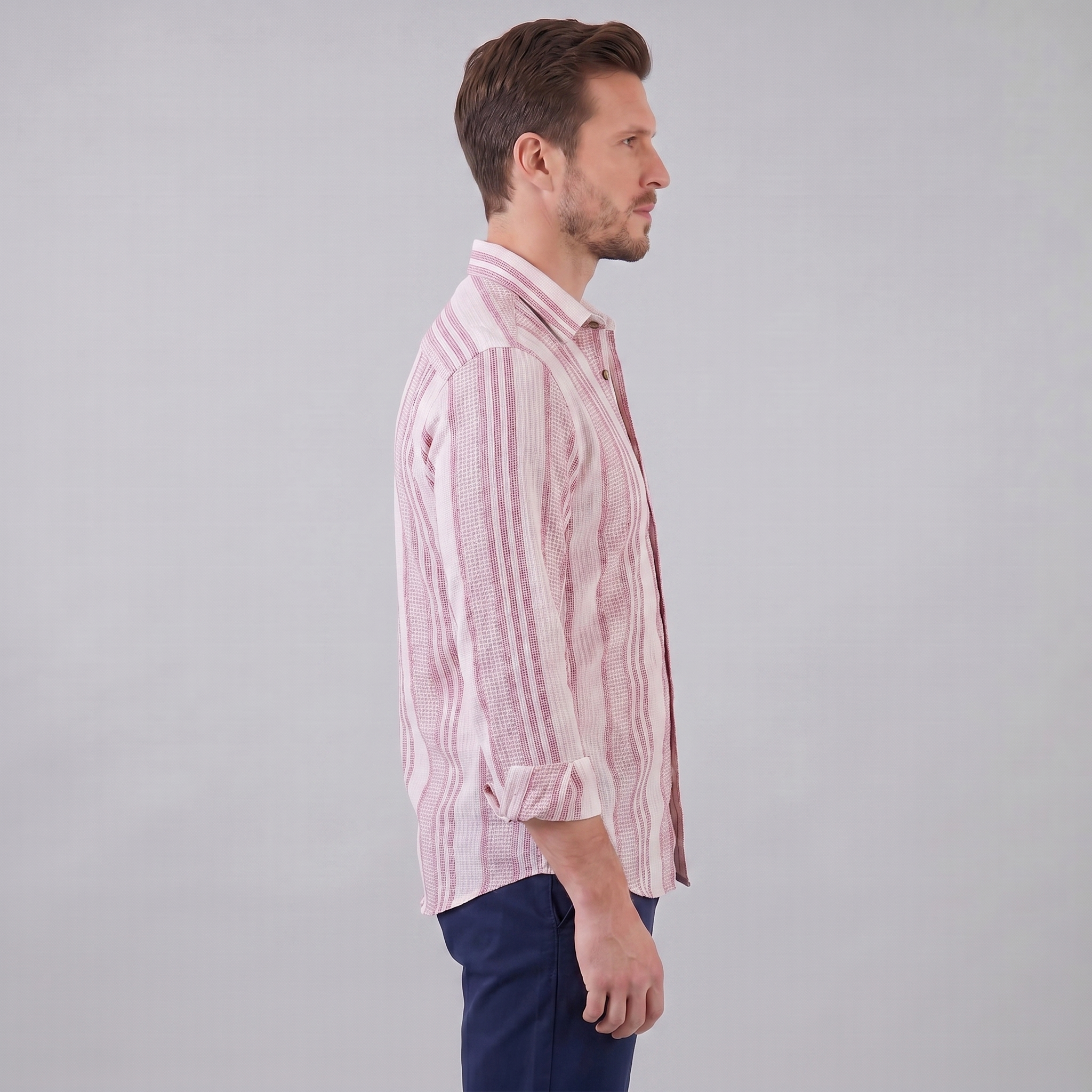 Men's Casual Textured Stripe Button-Up Shirt