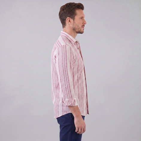 Men's Casual Textured Stripe Button-Up Shirt