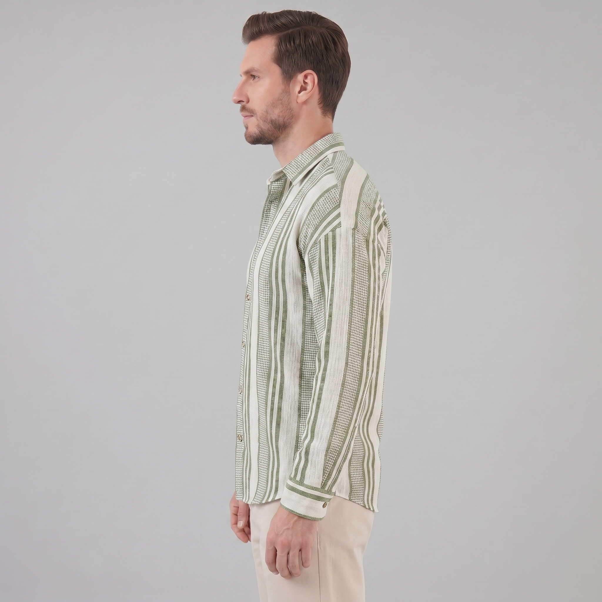 Men's Casual Textured Stripe Button-Up Shirt