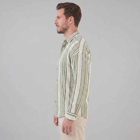 Men's Casual Textured Stripe Button-Up Shirt