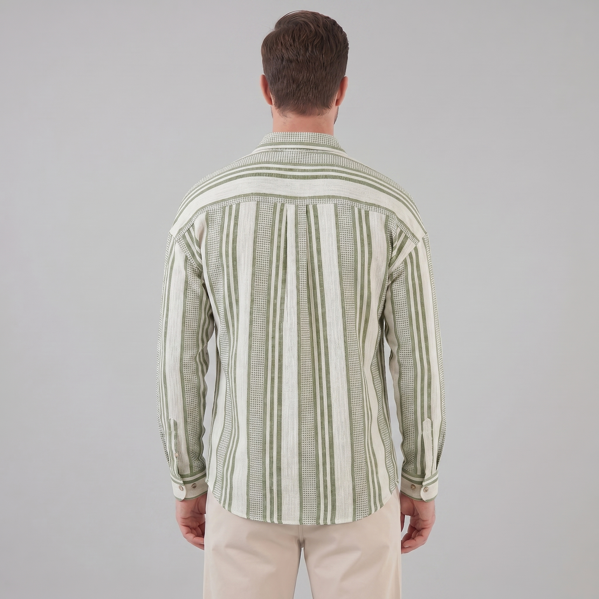 Men's Casual Textured Stripe Button-Up Shirt