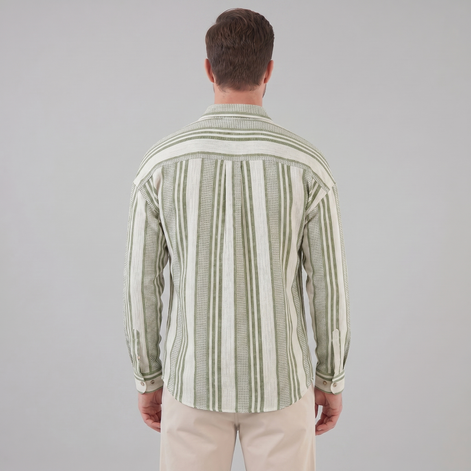 Men's Casual Textured Stripe Button-Up Shirt