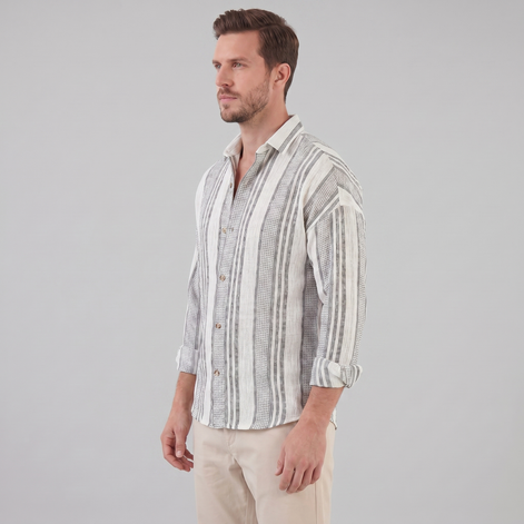 Men's Casual Textured Stripe Button-Up Shirt