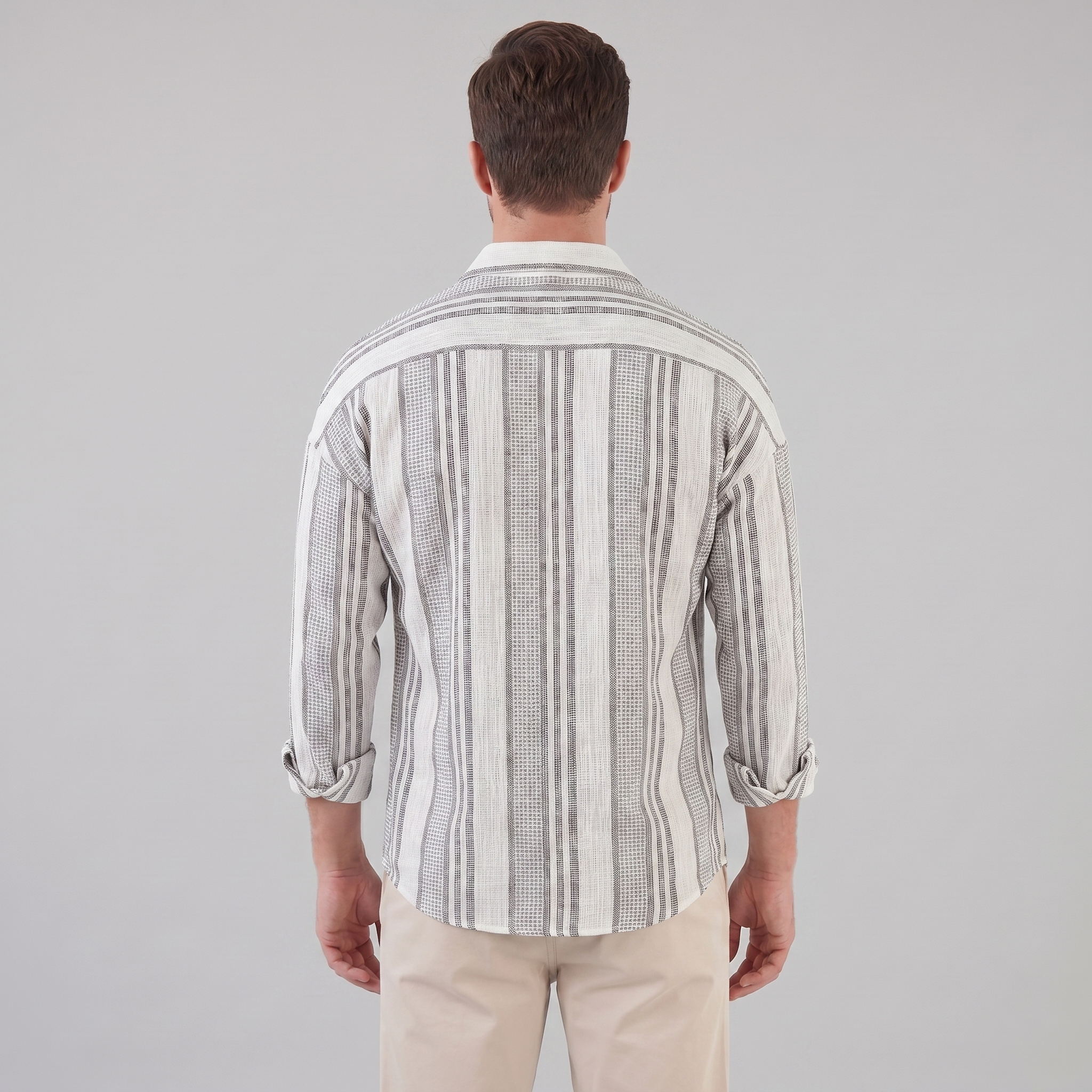 Men's Casual Textured Stripe Button-Up Shirt