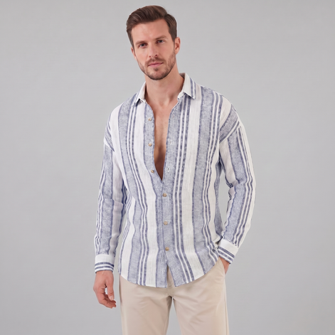 Men's Casual Textured Stripe Button-Up Shirt