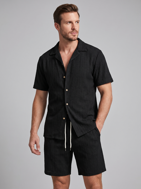 Men's Textured Stripe Short Sleeve Co-Ord Set