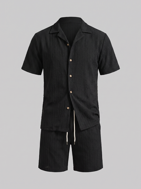 Men's Textured Stripe Short Sleeve Co-Ord Set