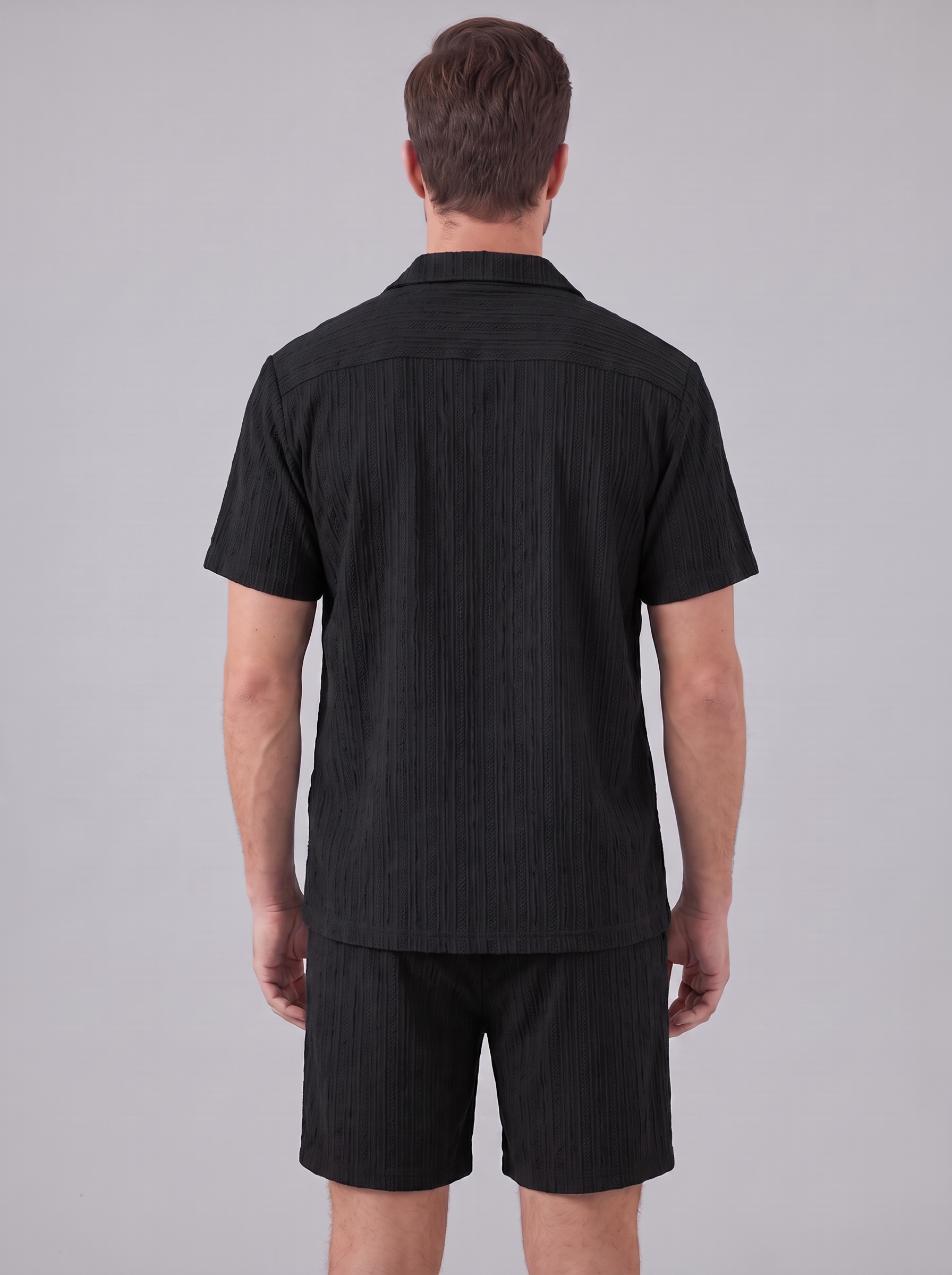 Men's Textured Stripe Short Sleeve Co-Ord Set
