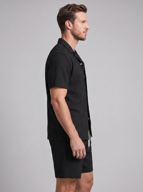 Men's Textured Stripe Short Sleeve Co-Ord Set