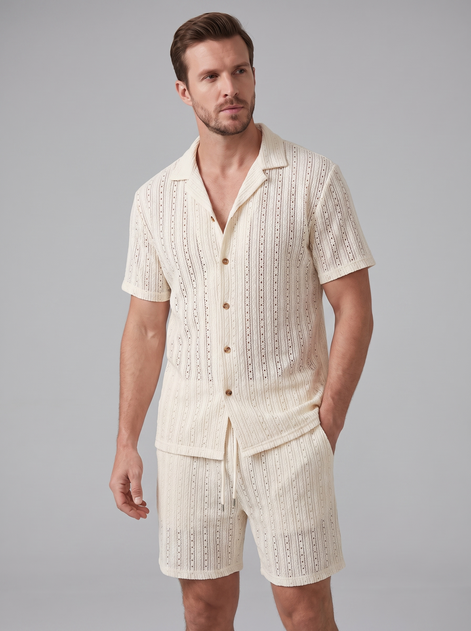 Men's Textured Stripe Short Sleeve Co-Ord Set
