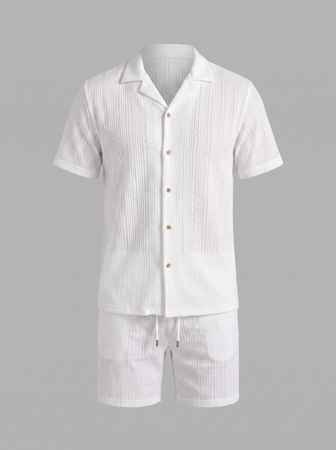 Men's Textured Stripe Short Sleeve Co-Ord Set