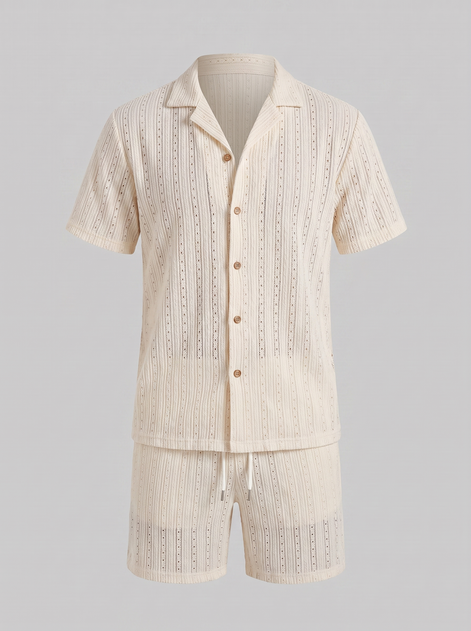 Men's Textured Stripe Short Sleeve Co-Ord Set