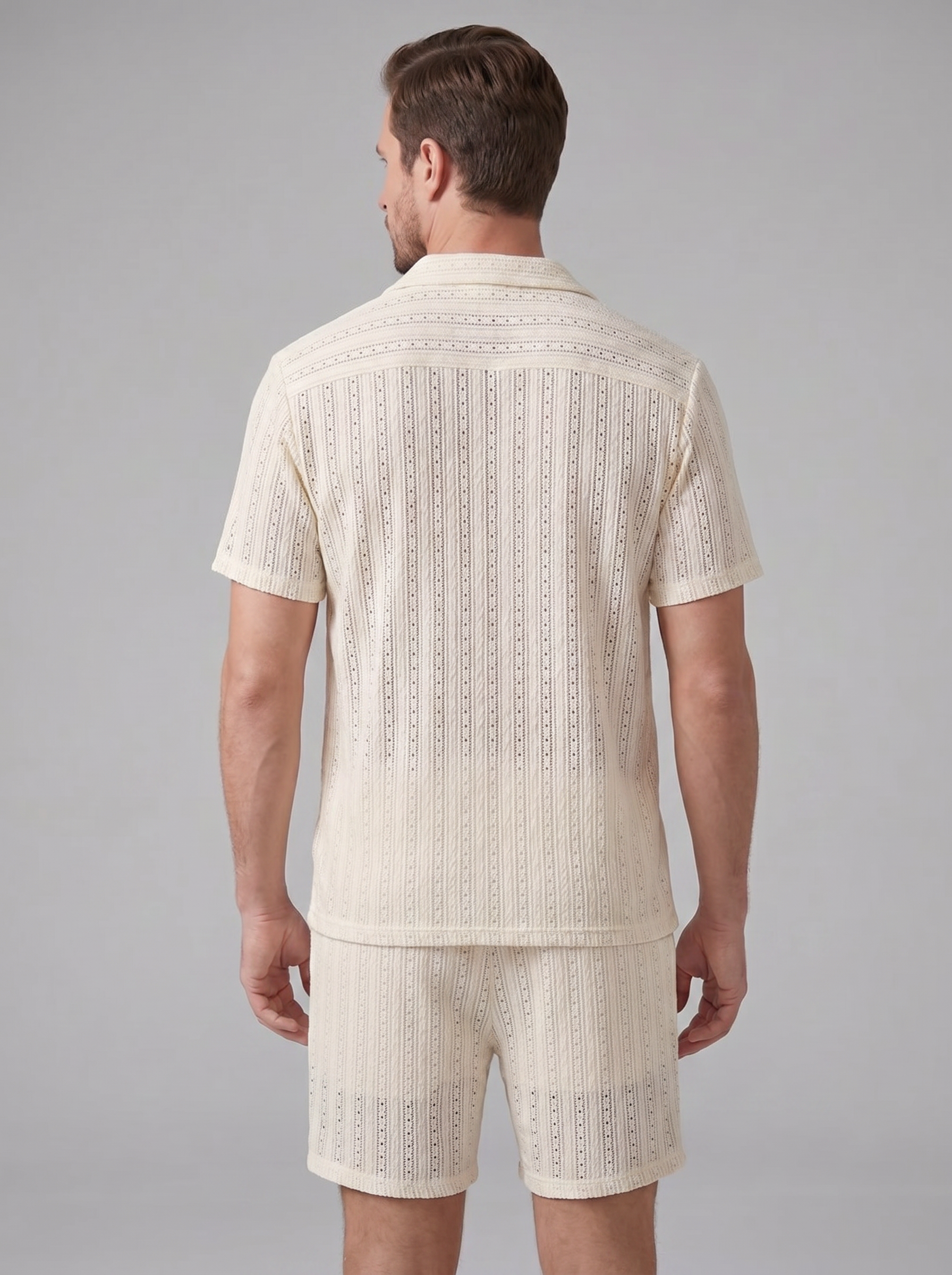 Men's Textured Stripe Short Sleeve Co-Ord Set