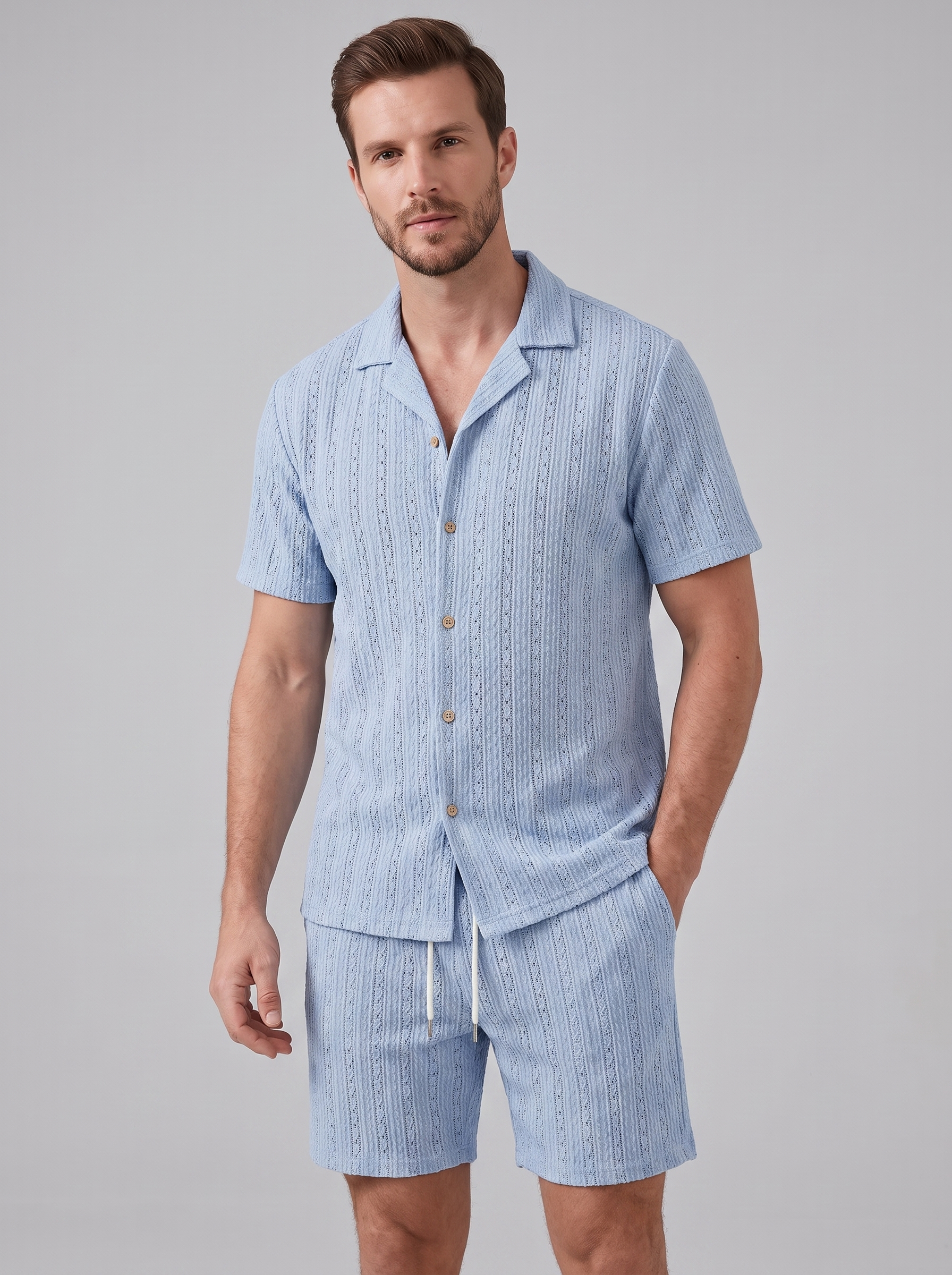 Men's Textured Stripe Short Sleeve Co-Ord Set