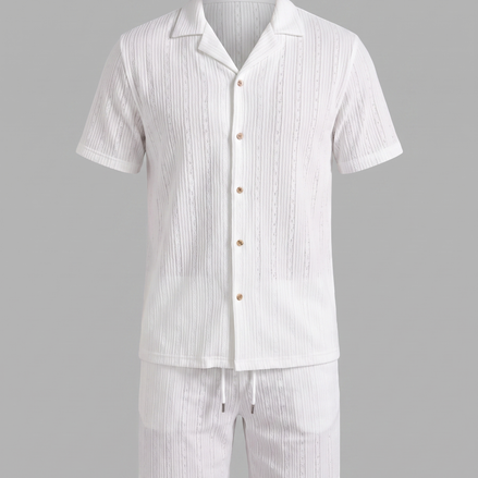 Men's Textured Stripe Short Sleeve Co-Ord Set