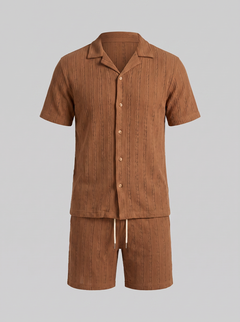 Men's Textured Stripe Short Sleeve Co-Ord Set