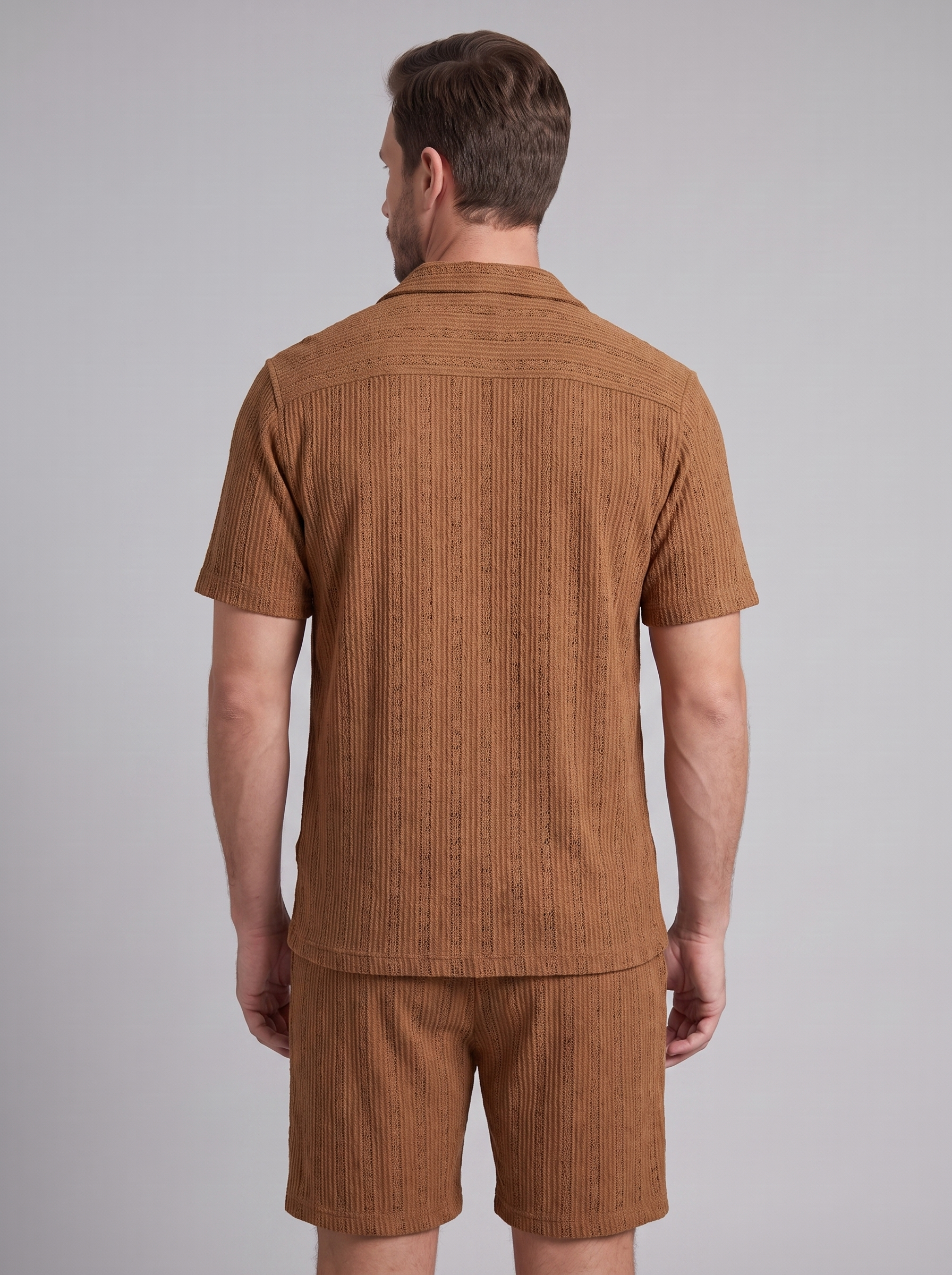Men's Textured Stripe Short Sleeve Co-Ord Set