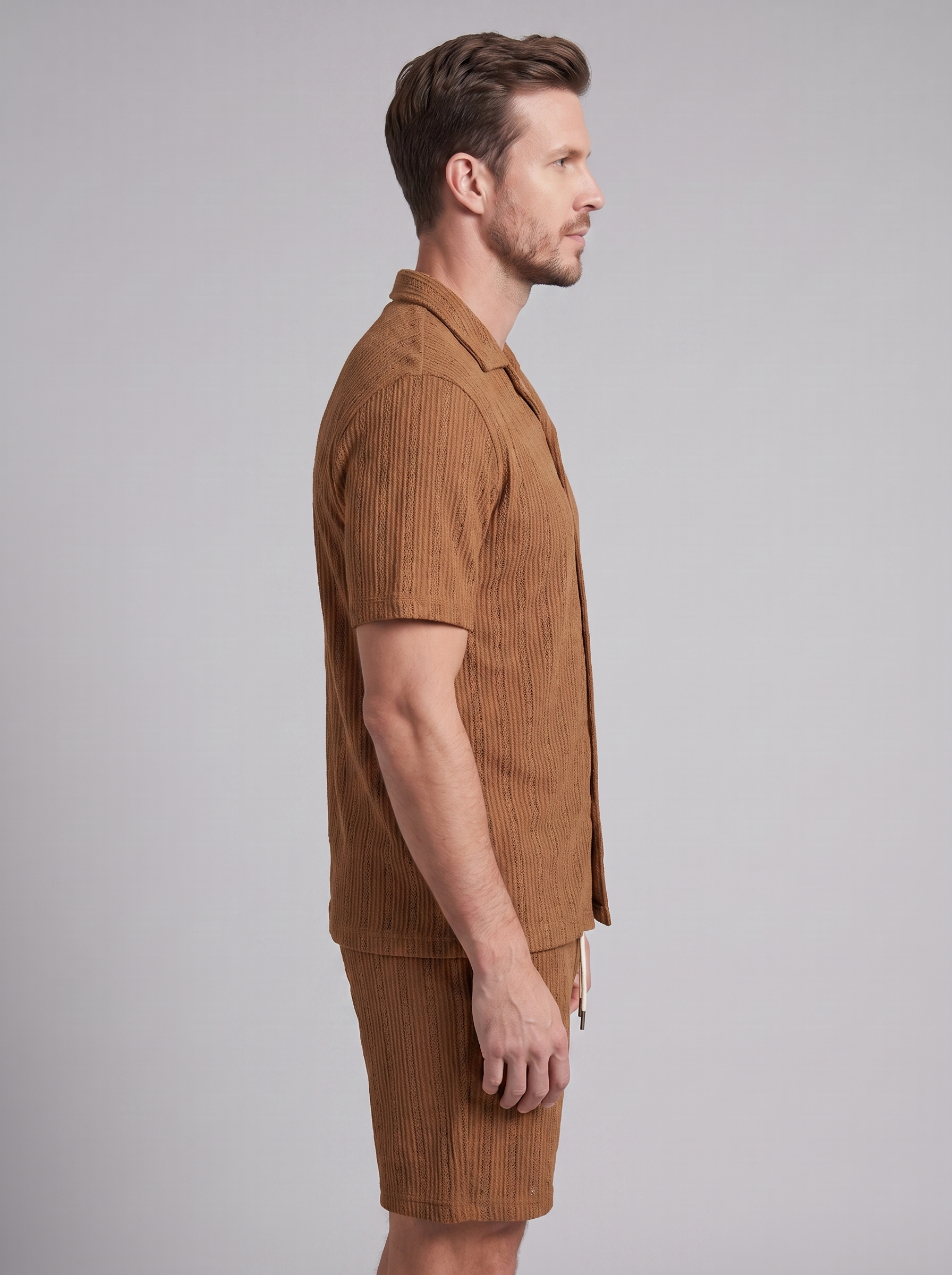 Men's Textured Stripe Short Sleeve Co-Ord Set