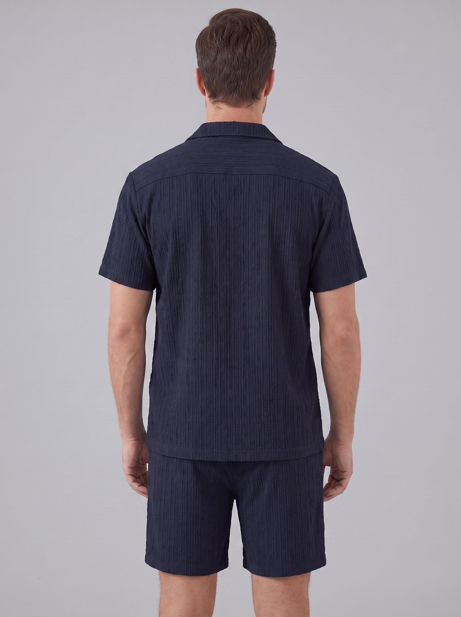 Men's Textured Stripe Short Sleeve Co-Ord Set