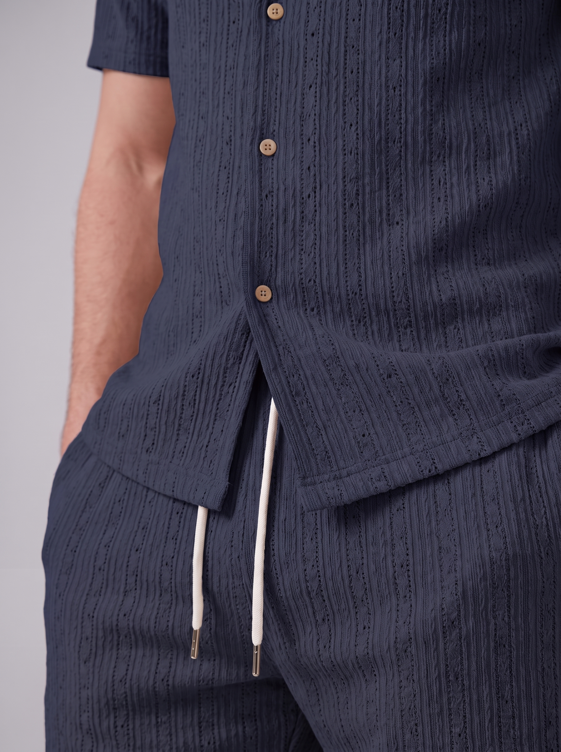Men's Textured Stripe Short Sleeve Co-Ord Set