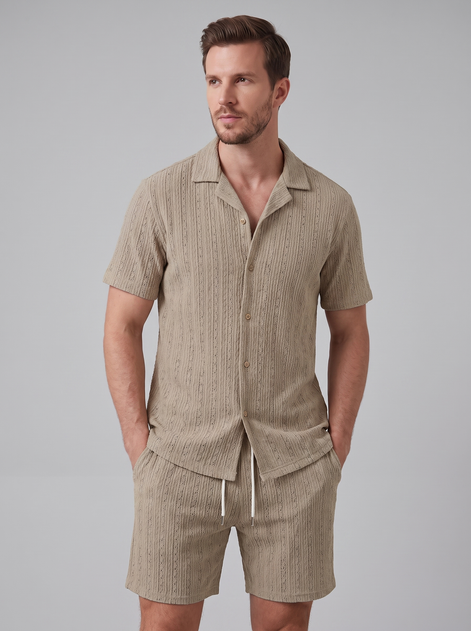 Men's Textured Stripe Short Sleeve Co-Ord Set