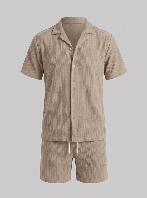 Men's Textured Stripe Short Sleeve Co-Ord Set