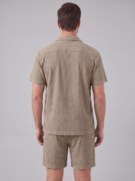 Men's Textured Stripe Short Sleeve Co-Ord Set