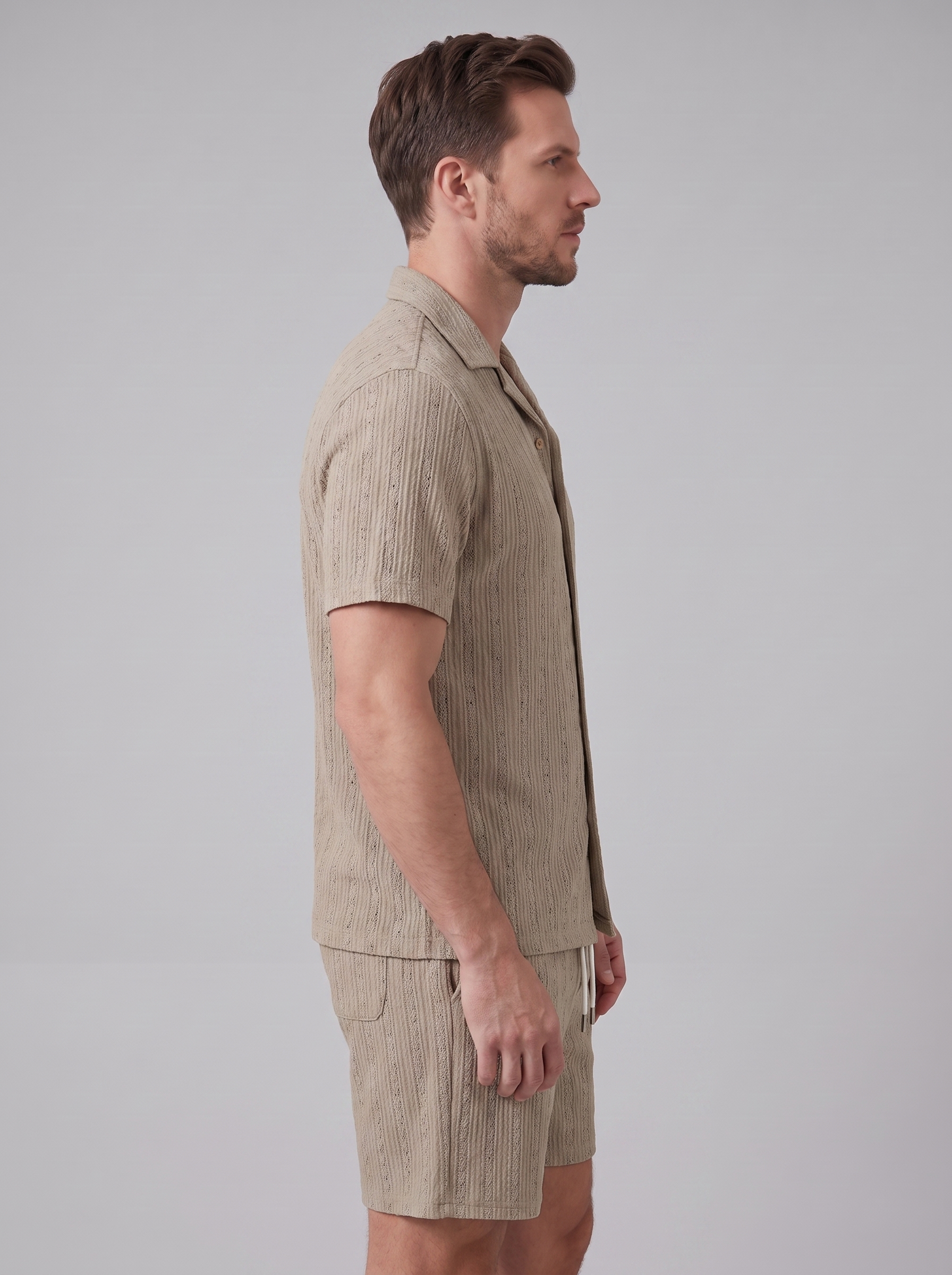 Men's Textured Stripe Short Sleeve Co-Ord Set