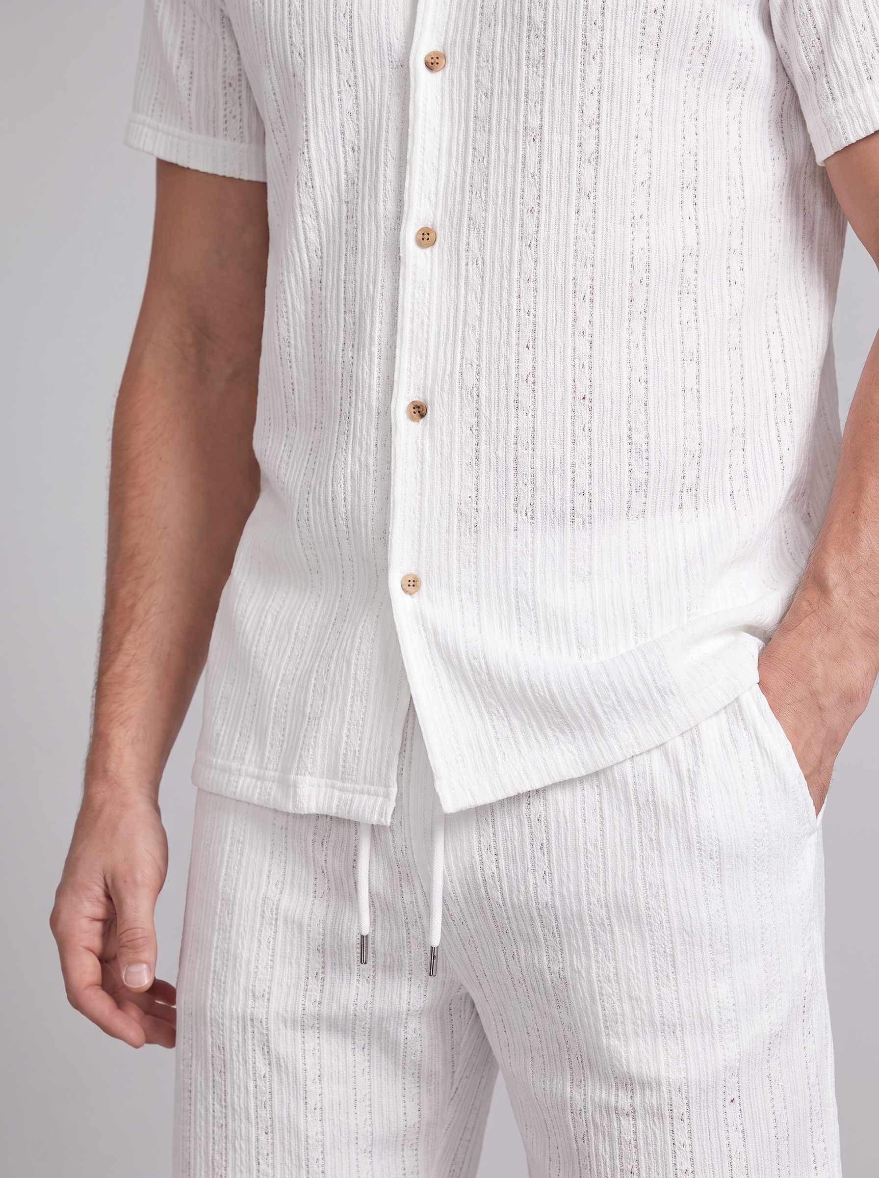 Men's Textured Stripe Short Sleeve Co-Ord Set