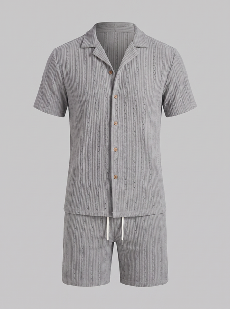 Men's Textured Stripe Short Sleeve Co-Ord Set