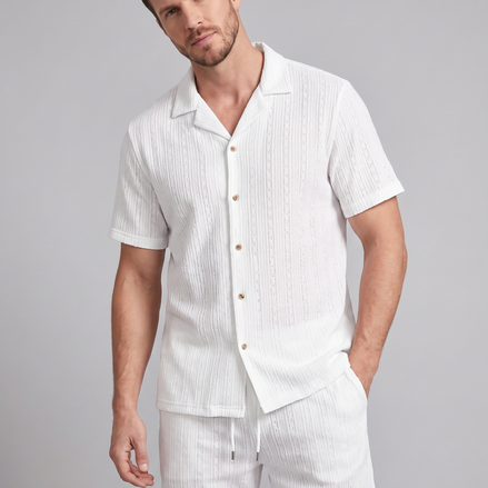 Men's Textured Stripe Short Sleeve Co-Ord Set