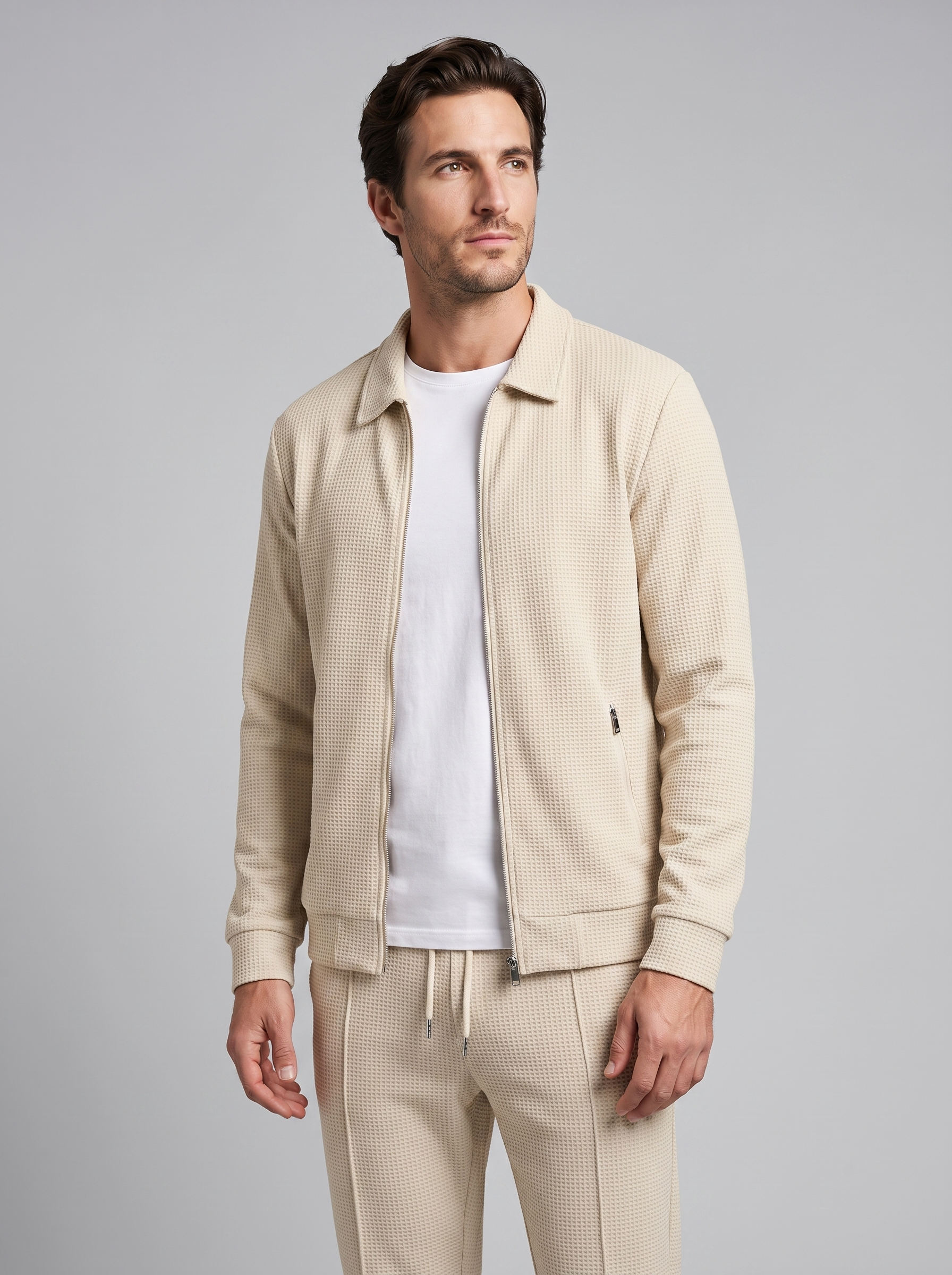 Men's Textured Zip Jacket Trouser Set
