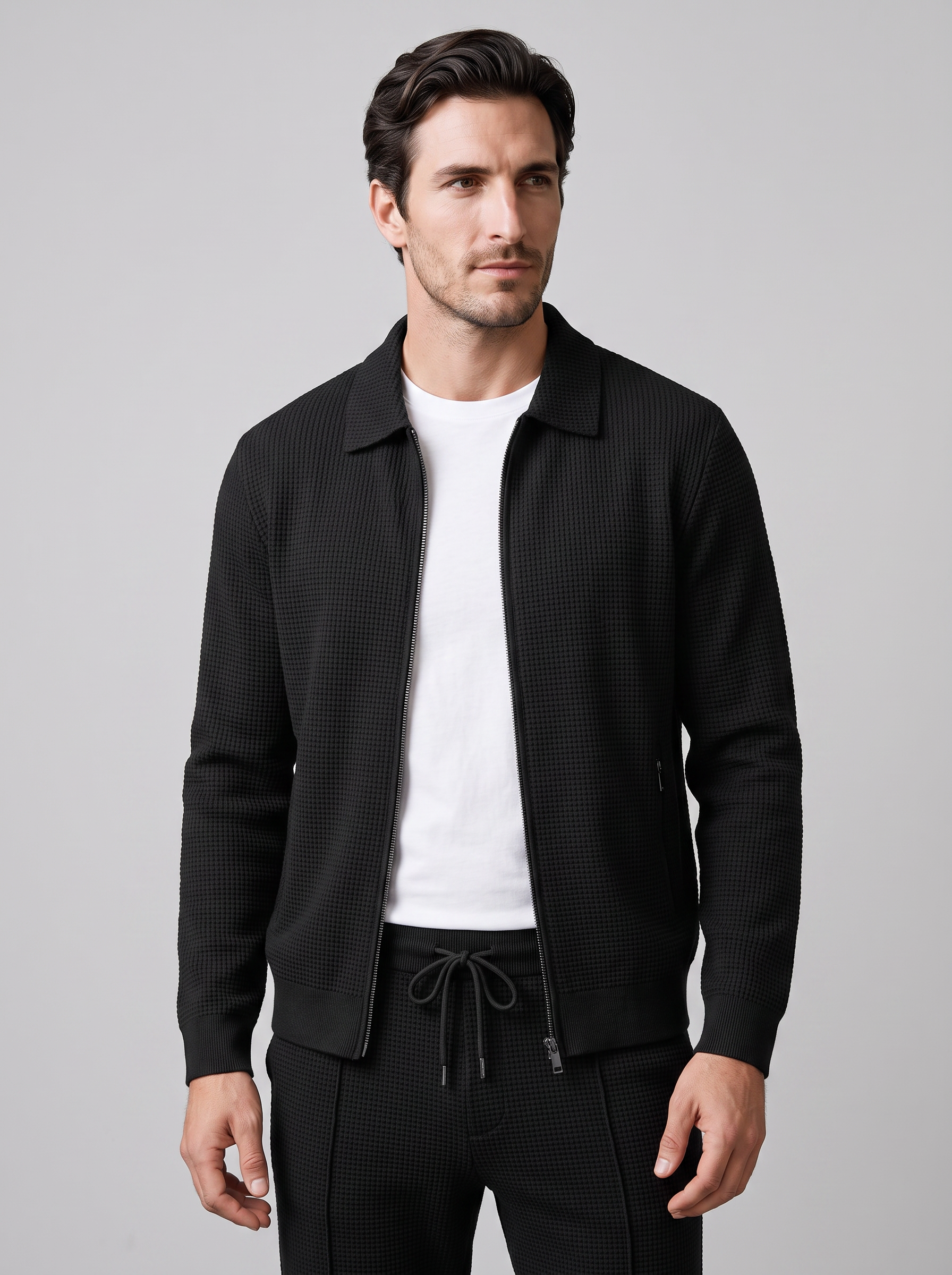 Men's Textured Zip Jacket Trouser Set